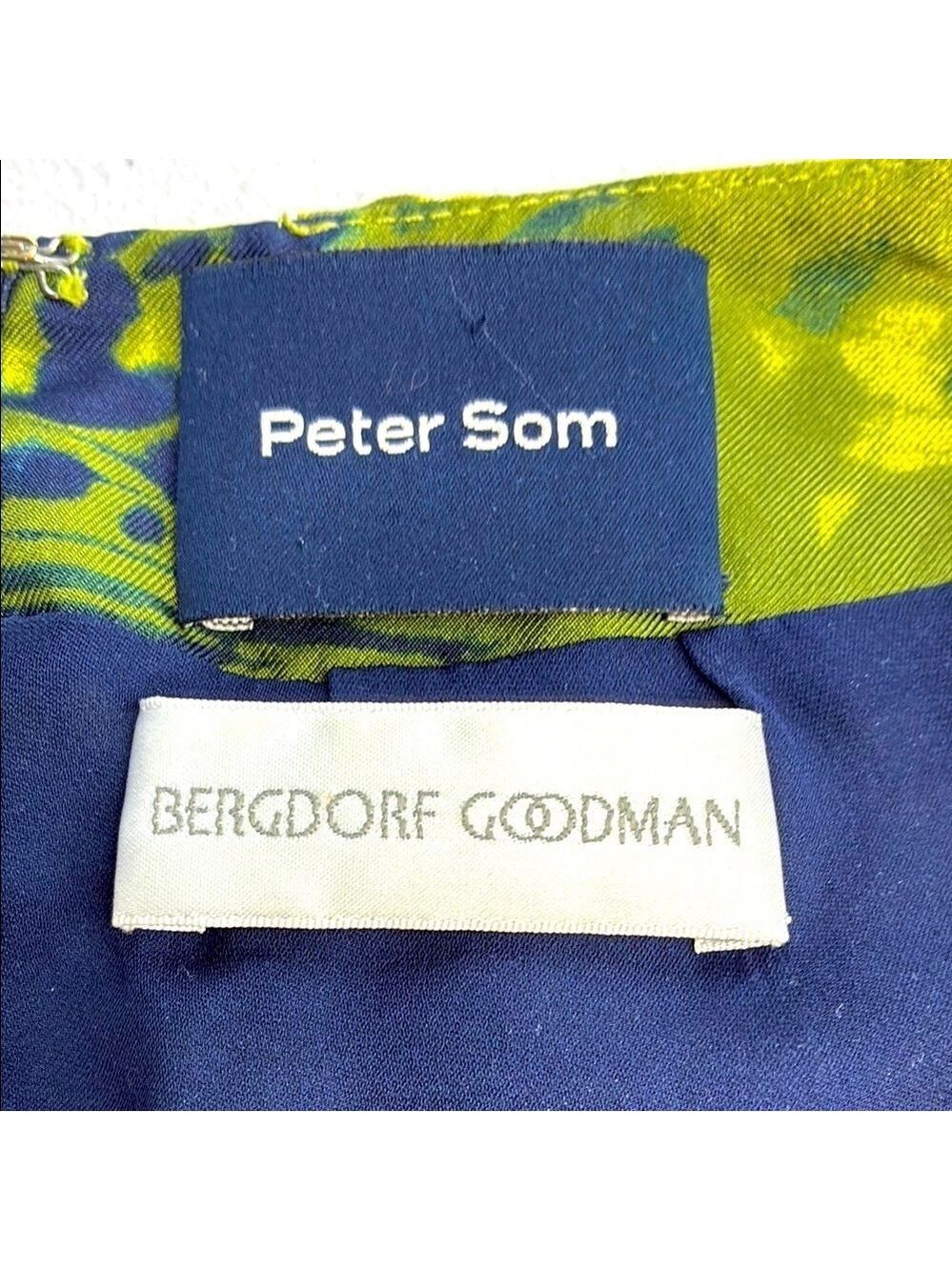 Peter Som Silk Dress Chartreuse Watercolor Print Pockets Pleated  XS - Picture 8 of 10